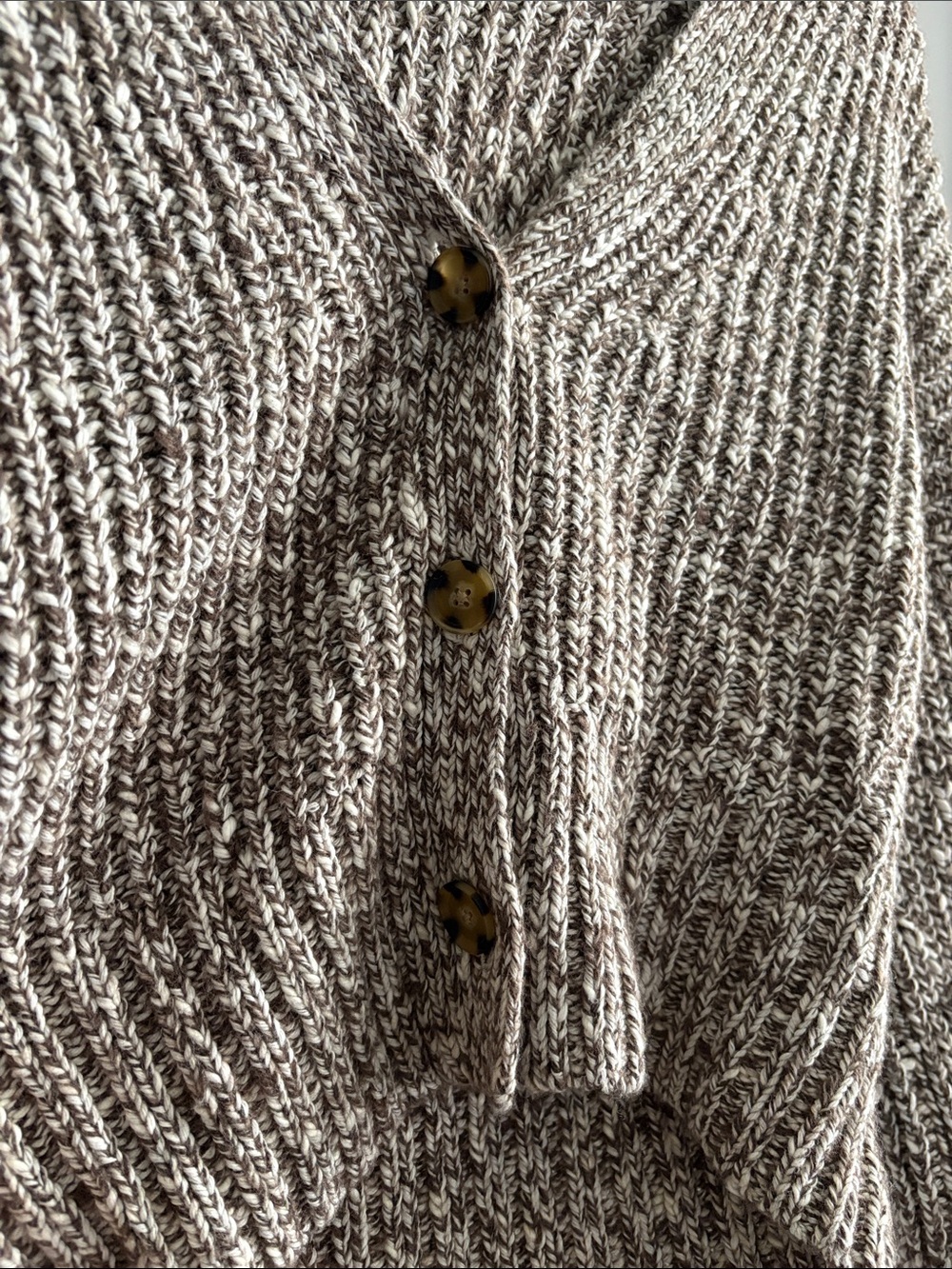 Gap Women's Marled Cream Taupe V-Neck Chunky Fall Knit Sweater cropped Cardigan - Picture 5 of 6